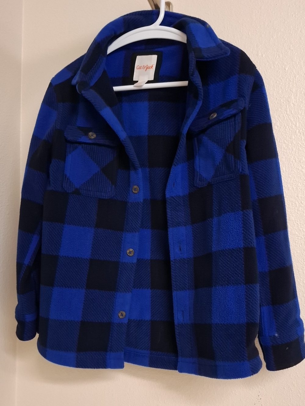 Cat & Jack Blue and Black Buffalo Plaid Button-Up Fleece Shirt Jacket